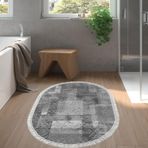 Dekoreko Kaymaz Taban Djt Banyo Halısı Star Pamuk Saçaklı Oval İskandinav F5132 Mavi