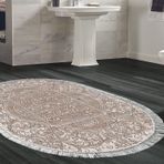 Dekoreko Kaymaz Taban Djt Banyo Halısı Star Pamuk Saçaklı Oval Modern 1488 Kahve