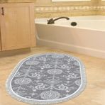 Dekoreko Kaymaz Taban Djt Banyo Halısı Star Pamuk Saçaklı Oval Modern 1861M Gri