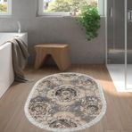 Dekoreko Kaymaz Taban Djt Banyo Halısı Star Pamuk Saçaklı Oval Modern 1903M Krem