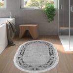 Dekoreko Kaymaz Taban Djt Banyo Halısı Star Pamuk Saçaklı Oval Modern 691M Camel