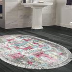 Dekoreko Kaymaz Taban Djt Banyo Halısı Star Pamuk Saçaklı Oval Modern F5138 Renkli