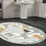 Dekoreko Kaymaz Taban Djt Banyo Halısı Star Pamuk Saçaklı Oval Modern S1030 Krem