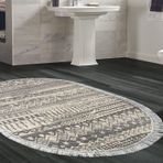Dekoreko Kaymaz Taban Djt Banyo Halısı Trend Saçaklı Oval İskandinav F5080 Gri