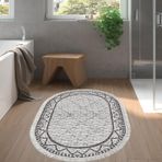 Dekoreko Kaymaz Taban Djt Banyo Halısı Trend Saçaklı Oval İskandinav F5081 Gri