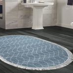 Dekoreko Kaymaz Taban Djt Banyo Halısı Trend Saçaklı Oval İskandinav F5084 Lacivert