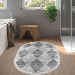 Dekoreko Kaymaz Taban Djt Banyo Halısı Trend Saçaklı Oval İskandinav F5131 Gri