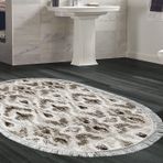 Dekoreko Kaymaz Taban Djt Banyo Halısı Trend Saçaklı Oval İskandinav F5136 Kahve