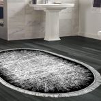 Dekoreko Kaymaz Taban Djt Banyo Halısı Trend Saçaklı Oval Modern 1342 Siyah
