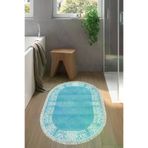 Dekoreko Kaymaz Taban Djt Banyo Halısı Trend Saçaklı Oval Modern 1460 Mavi 1460K1-3