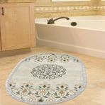 Dekoreko Kaymaz Taban Djt Banyo Halısı Trend Saçaklı Oval Modern 1491 Bej