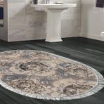 Dekoreko Kaymaz Taban Djt Banyo Halısı Trend Saçaklı Oval Modern 1903M Krem