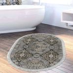 Dekoreko Kaymaz Taban Djt Banyo Halısı Trend Saçaklı Oval Modern 659M Bej