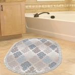 Dekoreko Kaymaz Taban Djt Banyo Halısı Trend Saçaklı Oval Modern 674M Bej