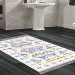 Dekoreko Kaymaz Taban Djt Banyo Halısı Yıldız Deri Saçaklı İskandinav F5014 Renkli