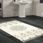 Dekoreko Kaymaz Taban Djt Banyo Halısı Yıldız Deri Saçaklı Modern 1491 Bej
