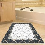 Dekoreko Kaymaz Taban Djt Banyo Halısı Yıldız Deri Saçaklı Modern M5129 Siyah