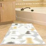 Dekoreko Kaymaz Taban Djt Banyo Halısı Yıldız Deri Saçaklı Modern S1030 Krem