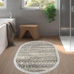 Dekoreko Kaymaz Taban Djt Banyo Halısı Yıldız Deri Saçaklı Oval İskandinav F5080 Gri