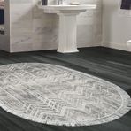 Dekoreko Kaymaz Taban Djt Banyo Halısı Yıldız Deri Saçaklı Oval İskandinav F5083 Gri
