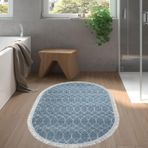 Dekoreko Kaymaz Taban Djt Banyo Halısı Yıldız Deri Saçaklı Oval İskandinav F5084 Lacivert