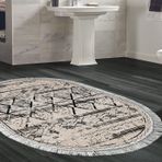 Dekoreko Kaymaz Taban Djt Banyo Halısı Yıldız Deri Saçaklı Oval İskandinav M5141 Gri