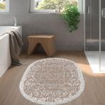Dekoreko Kaymaz Taban Djt Banyo Halısı Yıldız Deri Saçaklı Oval Modern 1488 Kahve