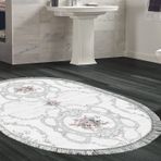 Dekoreko Kaymaz Taban Djt Banyo Halısı Yıldız Deri Saçaklı Oval Modern 1494 Gri