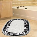 Dekoreko Kaymaz Taban Djt Banyo Halısı Yıldız Deri Saçaklı Oval Modern 1495 Siyah