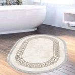 Dekoreko Kaymaz Taban Djt Banyo Halısı Yıldız Deri Saçaklı Oval Modern 626M Gri