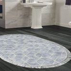 Dekoreko Kaymaz Taban Djt Banyo Halısı Yıldız Deri Saçaklı Oval Modern 627M Mavi