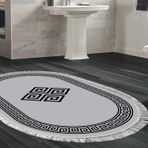 Dekoreko Kaymaz Taban Djt Banyo Halısı Yıldız Deri Saçaklı Oval Modern 656M Gri