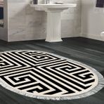 Dekoreko Kaymaz Taban Djt Banyo Halısı Yıldız Deri Saçaklı Oval Modern 658M Siyah