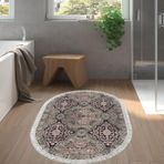 Dekoreko Kaymaz Taban Djt Banyo Halısı Yıldız Deri Saçaklı Oval Modern 659M Pudra