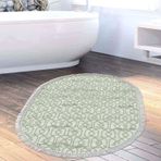 Dekoreko Kaymaz Taban Djt Banyo Halısı Yıldız Deri Saçaklı Oval Modern 757 Yeşil