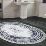 Dekoreko Kaymaz Taban Djt Banyo Halısı Yıldız Deri Saçaklı Oval Modern M5132 Lacivert