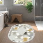 Dekoreko Kaymaz Taban Djt Banyo Halısı Yıldız Deri Saçaklı Oval Modern S1030 Krem