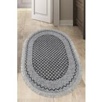 Dekoreko Kaymaz Taban Djt Mutfak Halısı Yıldız Deri Saçaklı Oval Modern M5001 Gri M5001D1-2