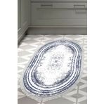 Dekoreko Kaymaz Taban Djt Mutfak Halısı Yıldız Deri Saçaklı Oval Modern M5132 Lacivert M5132D1-2