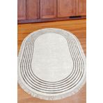 Dekoreko Kaymaz Taban Djt Mutfak Halısı Yıldız Deri Saçaklı Oval Modern M5142 Bej M5142D1-2
