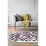 Dekoreko Kaymaz Taban Djt Salon Halısı Trend Saçaklı Oval Iskandinav F5128 Mor F5128K1-1