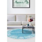Dekoreko Kaymaz Taban Djt Salon Halısı Trend Saçaklı Yuvarlak Modern 1460 Mavi 1460K1-4