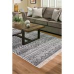Dekoreko Kaymaz Taban Djt Salon Halısı Yıldız Deri Saçaklı Iskandinav F5087 Antrasit F5087D1-7