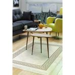 Dekoreko Kaymaz Taban Djt Salon Halısı Yıldız Deri Saçaklı Modern 626m Krem 626MD1-7