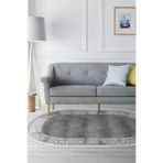 Dekoreko Kaymaz Taban Djt Salon Halısı Yıldız Deri Saçaklı Oval Modern 1460 Gri 1460D1-1
