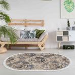 Dekoreko Kaymaz Taban Djt Salon Halısı Yıldız Deri Saçaklı Oval Modern 1903M Krem
