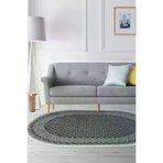 Dekoreko Kaymaz Taban Djt Salon Halısı Yıldız Deri Saçaklı Oval Modern M5001 Gri M5001D1-1