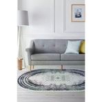 Dekoreko M5132P1-1 Kaymaz Taban Djt Salon Halısı Star Pamuk Saçaklı Oval Modern M5132 Lacivert