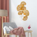 Dekorenzo Myth Modern Salon Duvar Dekorasyonu, Ev Ofis Duvar Tablosu, Dekoratif Duvar Süsleri, Ginkgo Yaprak Metal Duvar Süsü, CH110-2 - 75 X 100 CM - Gold