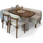 Dekorew Bohem Mutfak Köşe Takımı Ekbank | 180X140 cm Ekru Kumaş Köşe Koltuk + 130X80 cm Ceviz Agaç Masa + 2 Ekru Renk Sandalye